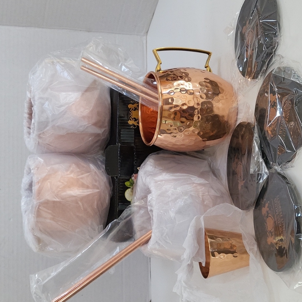 Moscow Mule 100% pure Copper Mugs - Set of 4 - HANDCRAFTED - Food Safe New - Picture 4 of 12